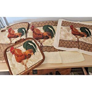 Kitchen Towel 7 Piece Set Rooster 2 Towels, 2 Wash Cloths, 2 Pot Holders, 1 Mitt